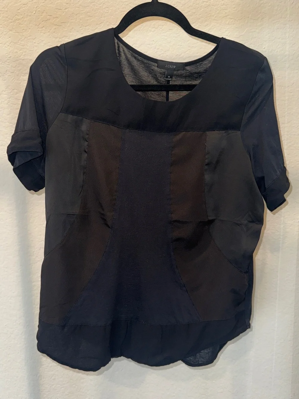 J. Crew Black Short-Sleeve Mixed-Fabric Tee Blouse Size Medium